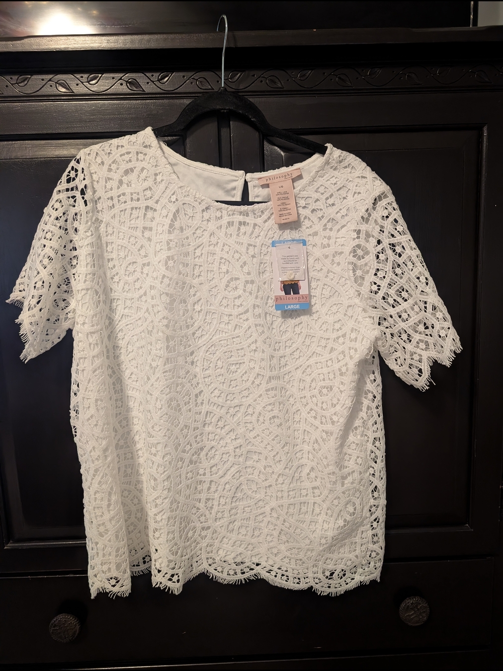 Philosophy White Lace Short Sleeve Blouse